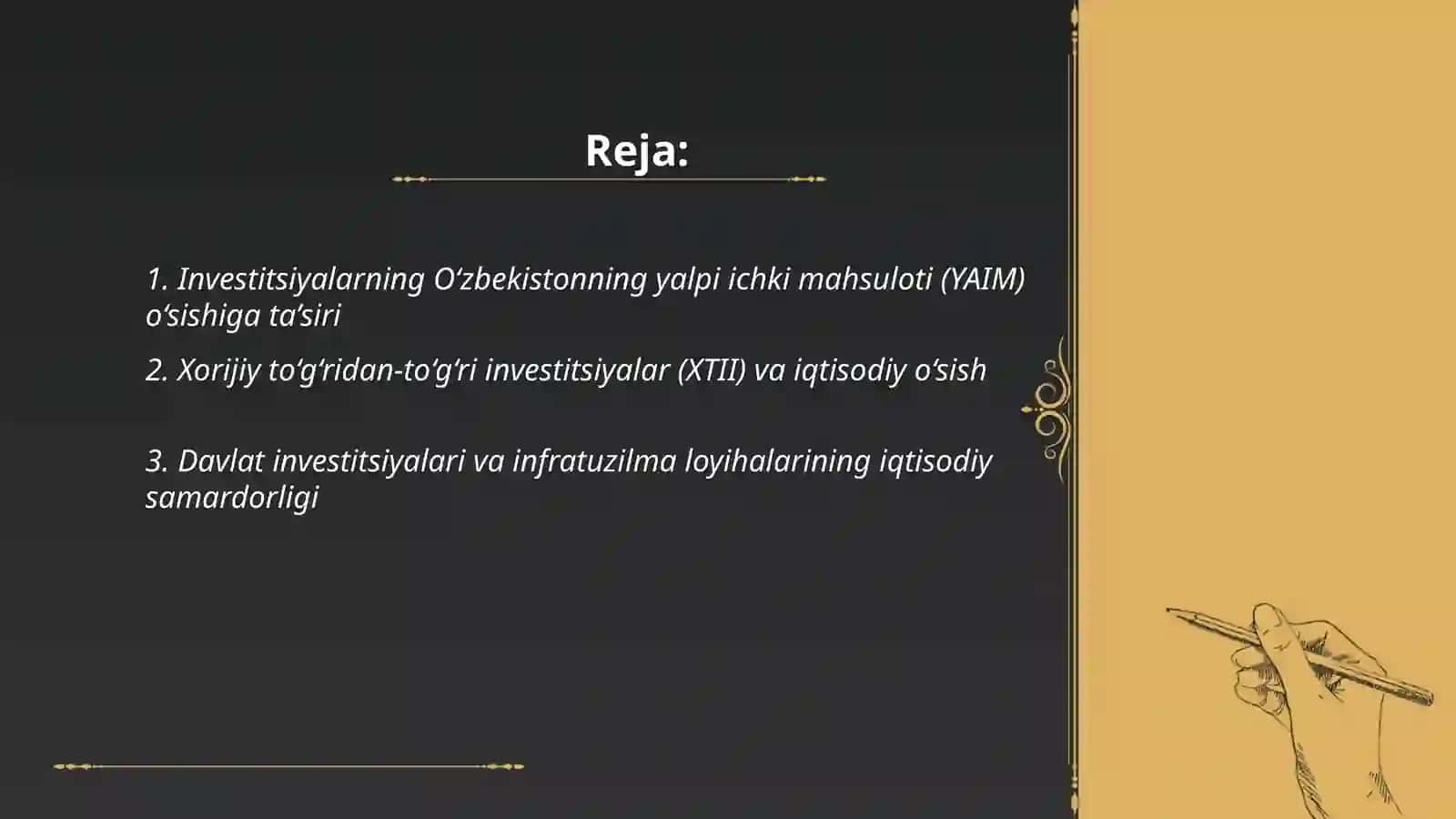O’zbekiston iqtisodiyotida investitsiya faolligi va uning o’sishga ta’siri 2