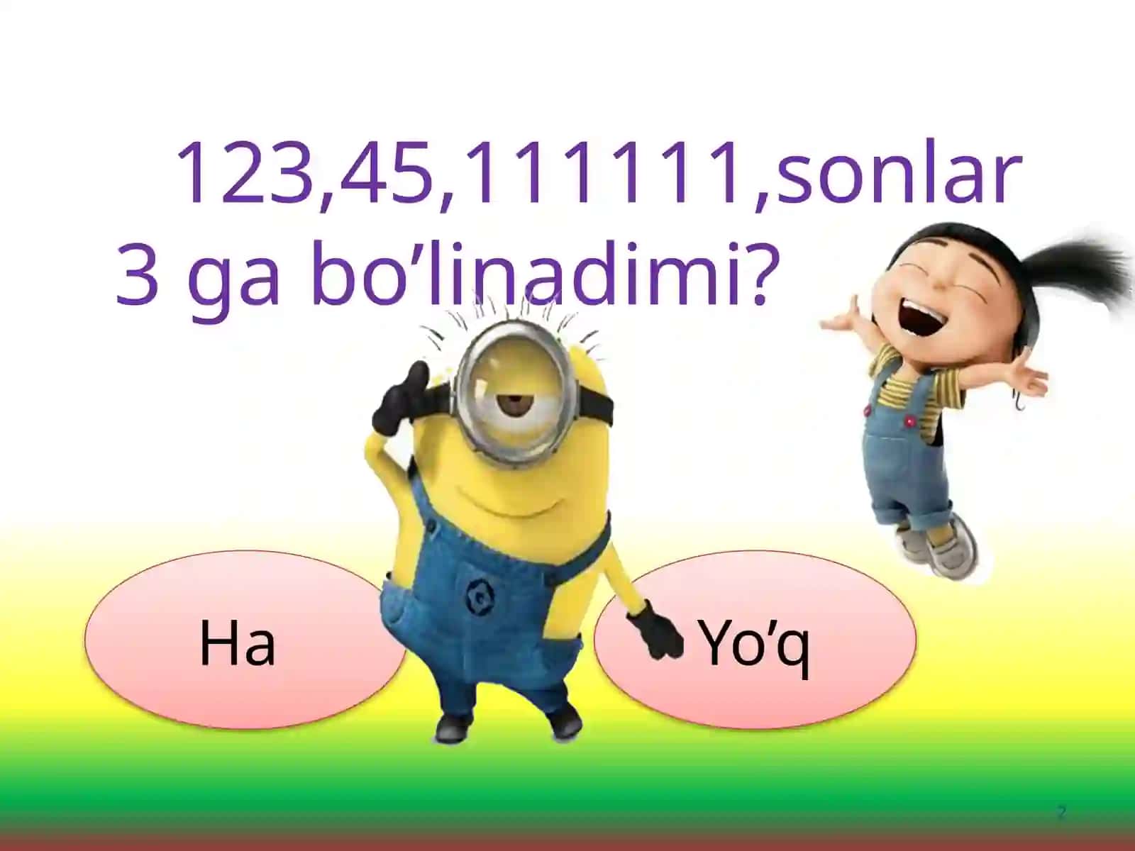Boshlang'ich sinflar Matematika fanidan Ha-Yoq o'yini taqdimot 2
