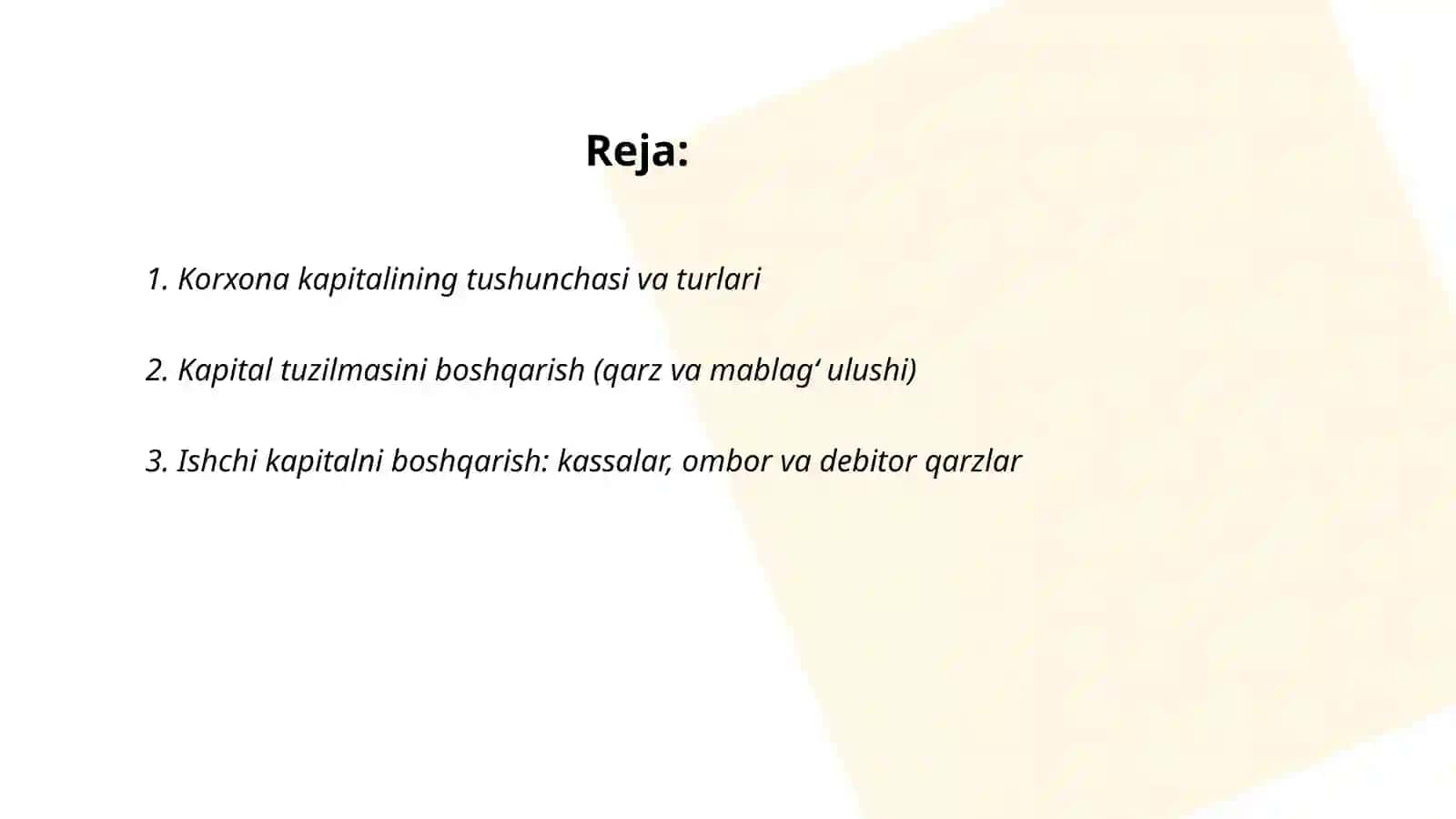 Korxonalarda kapitalni boshqarish 2