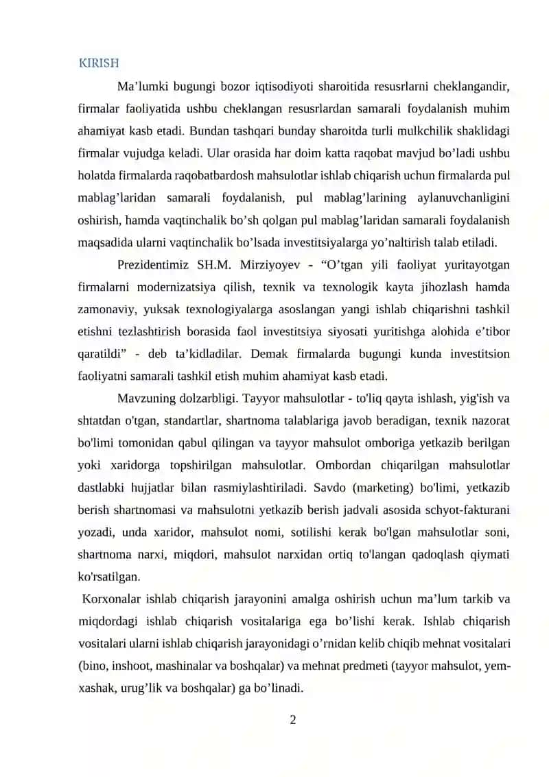 Tayyor maxsulotlarni buxgalteriyada va omborda xisobga olish 2