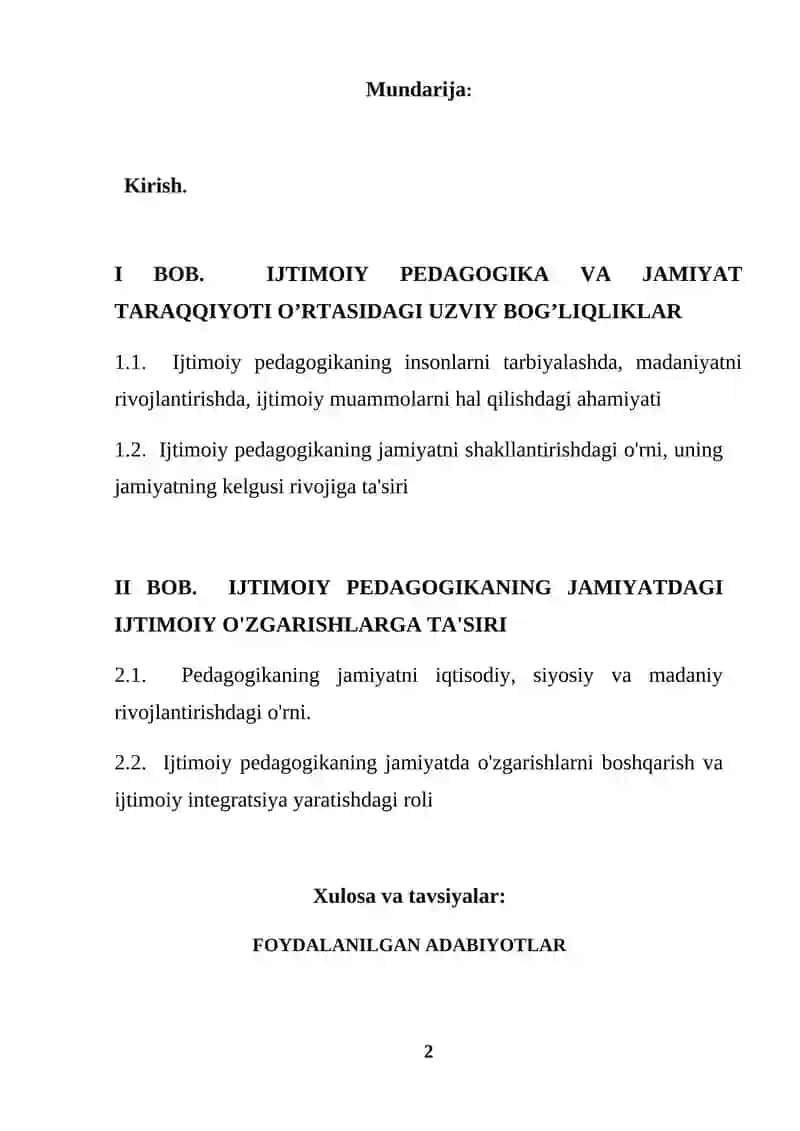 Ijtimoiy pedagogika fani jamiyat rivojining asosi sifatida (KURS ISHI) 2