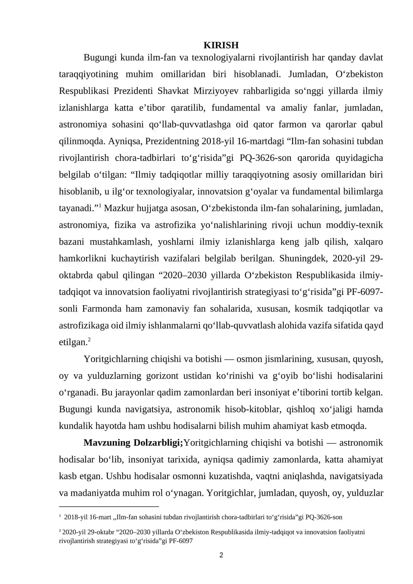 Yoritgichlarning chiqishi va botishi 2