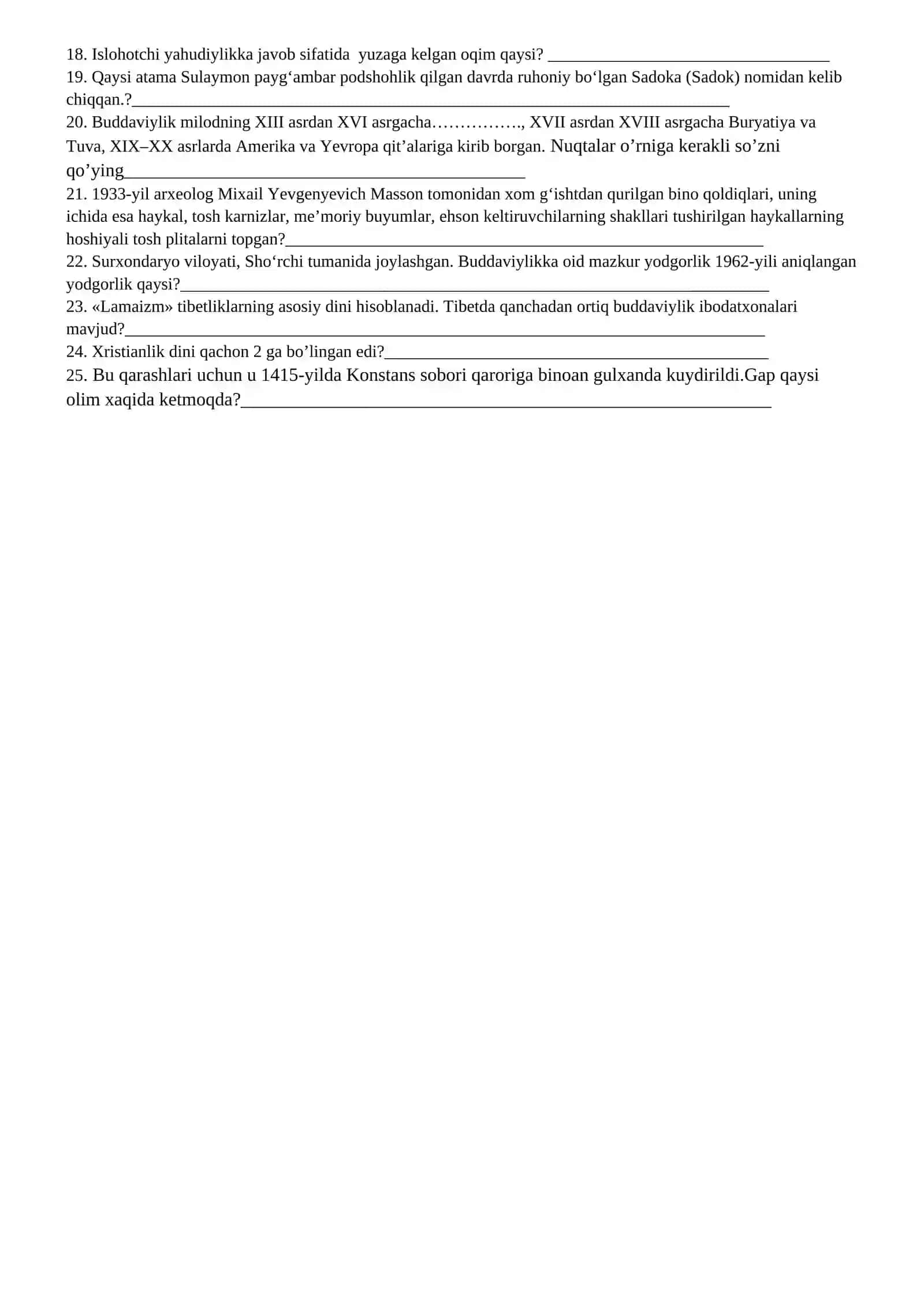 Tarix fanidan Test Savol va Javoblari 2