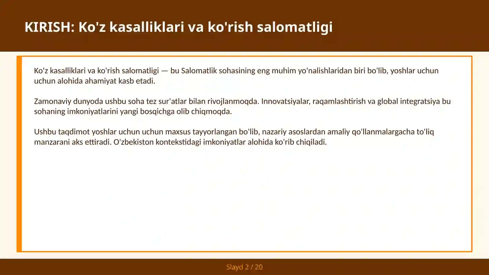 KO'Z KASALLIKLARI VA KO'RISH SALOMATLIGI 2