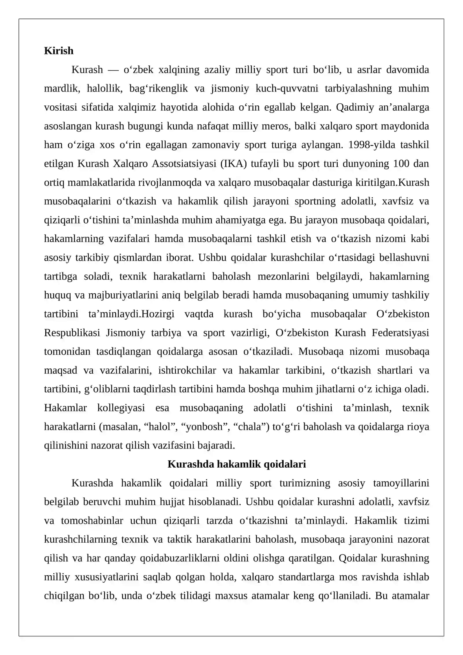Kurash turi bo‘yicha hakamlik qilish qoidalari, hakamlarning vazifalari, musobaqalar 2