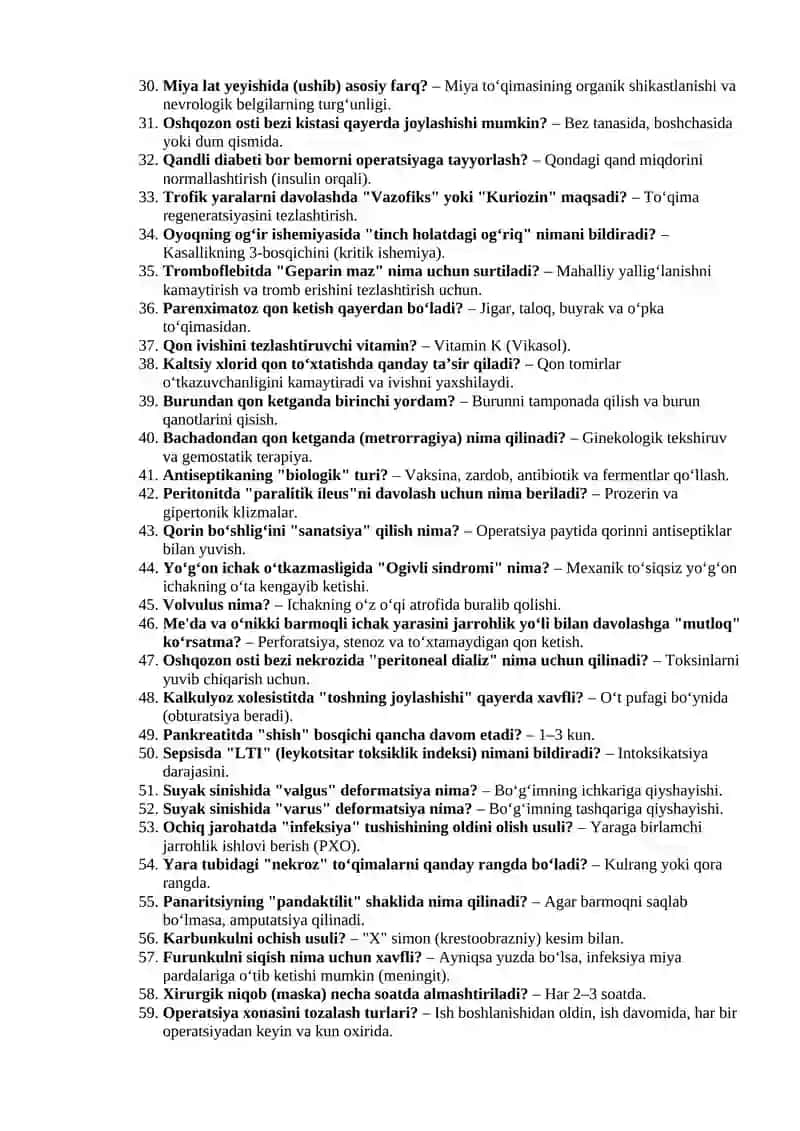 Xirurgiya: 551-650 Test Savollari va Javoblari7 2