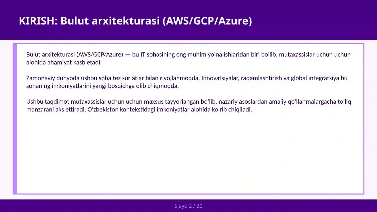 Bulut arxitekturasi (AWS/GCP/Azure) 2