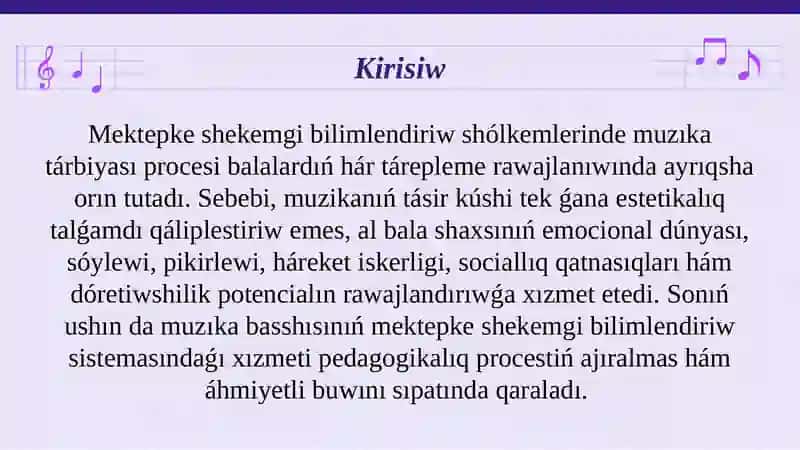 Muzıka basshısınıń hújjetleri mazmunı hám júrgiziliwi, orınlanıwı. 2
