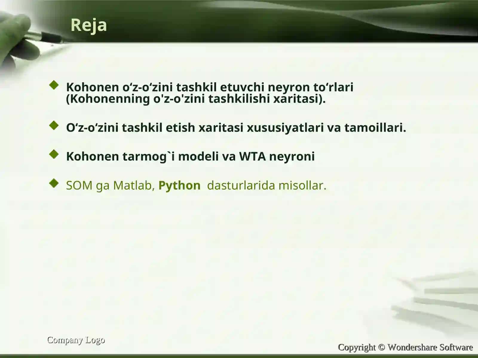 Kohonen o‘z-o‘zini tashkil etuvchi neyron to‘rlari 2