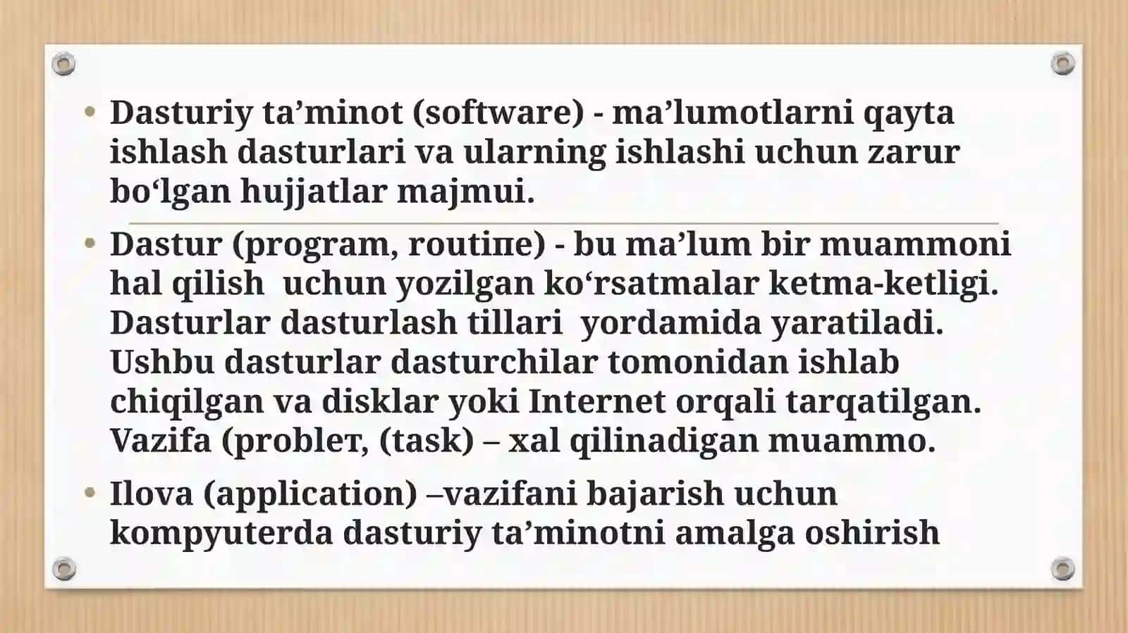 Iqtisodiy vazifalarni yechishda qo’llaniladigan dasturiy mahsulotlar tasnifgi vazifalari 2