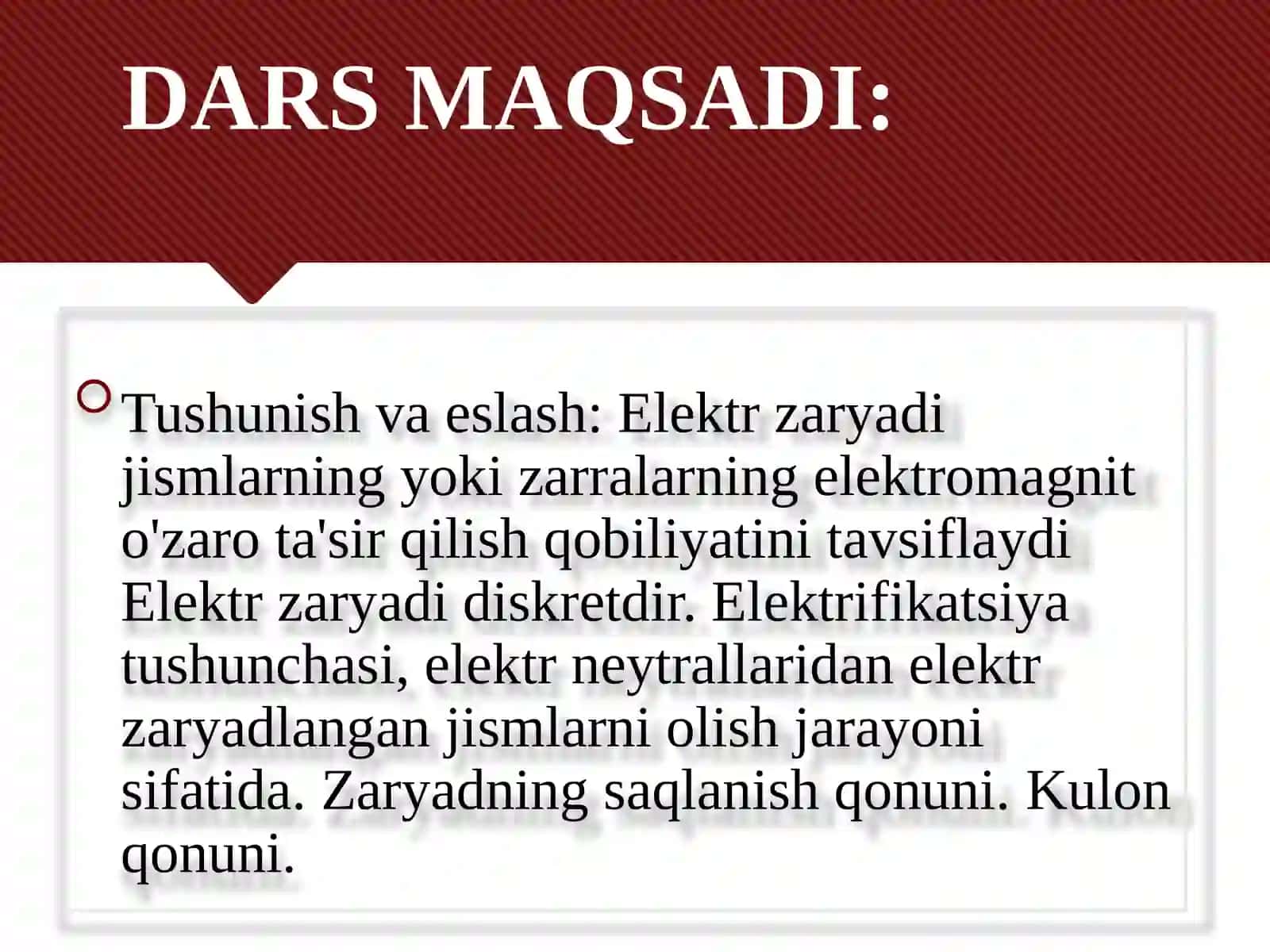 8-sinf Fizikadan ochiq dars ishlanma. Elektr zaryadi. Kulon qonuni 2