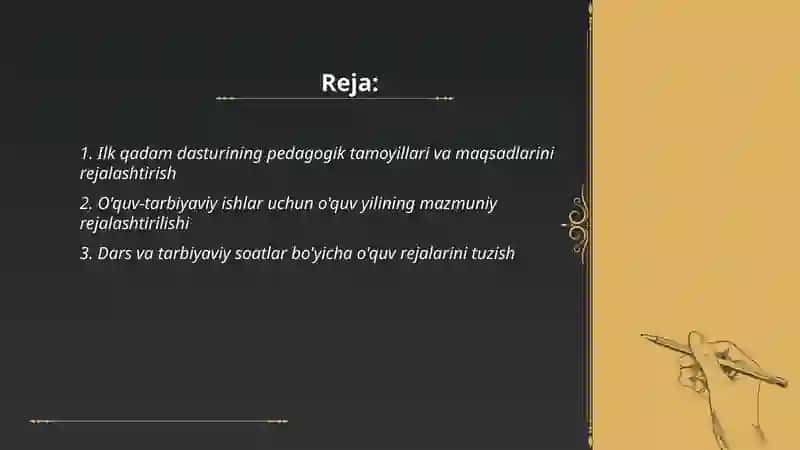 Ilk qadam dasturida o'quv tarbiyaviy faoliyatni rejalashtirish 2
