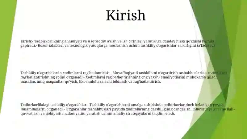 Tadbirkorlik Faoliyatini Tashkil Qilish Tashkiliy O'Zgarishlarni Amalga Oshirishda Xodimlarning Motivatsiyasi 2
