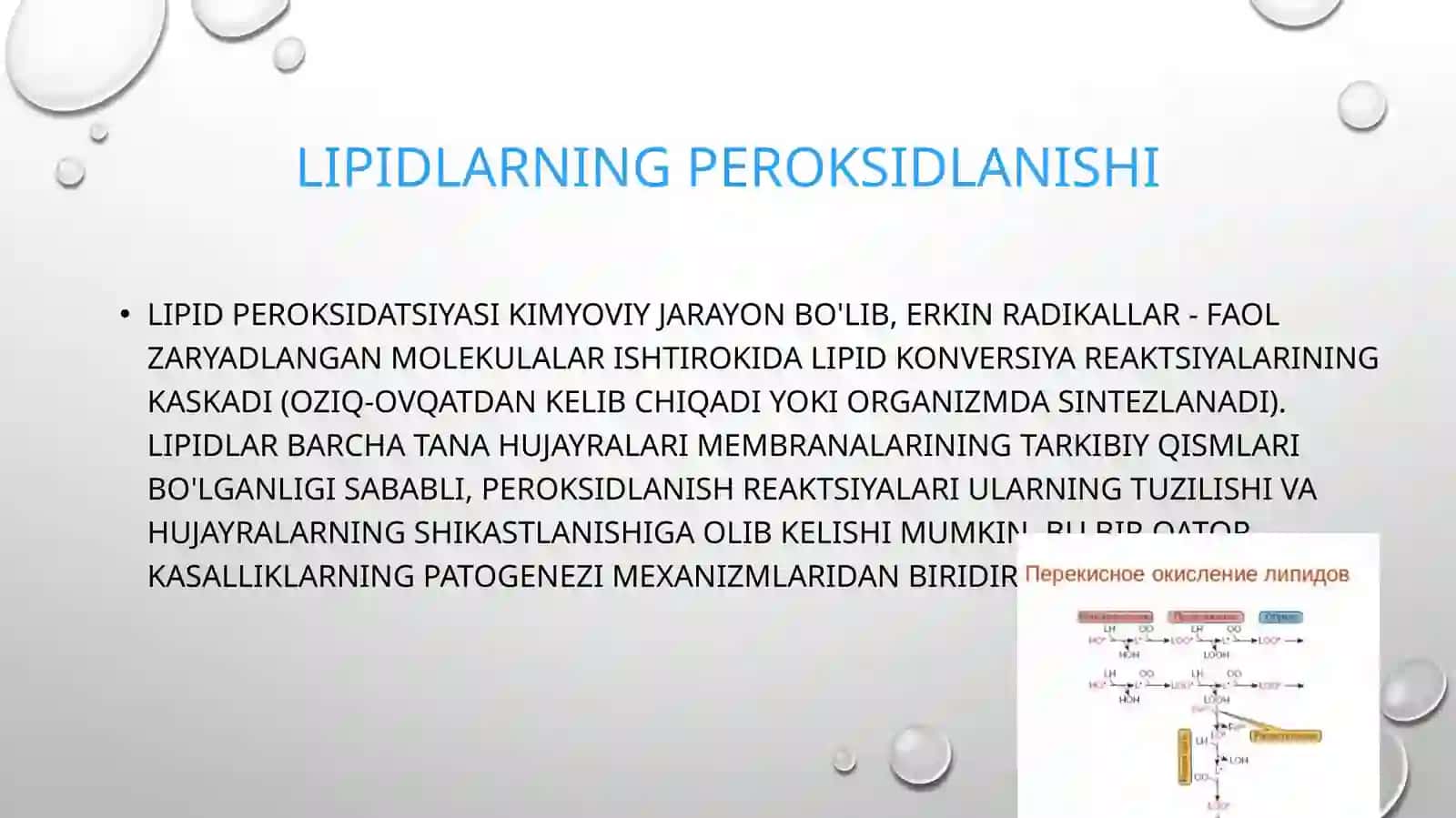 Lipidlar HaqidaReja:1.Lipidlarning Peroksidlanishi2.Hujayraning shikastlanishi3.Katagenezdagi Ahamiyati 2