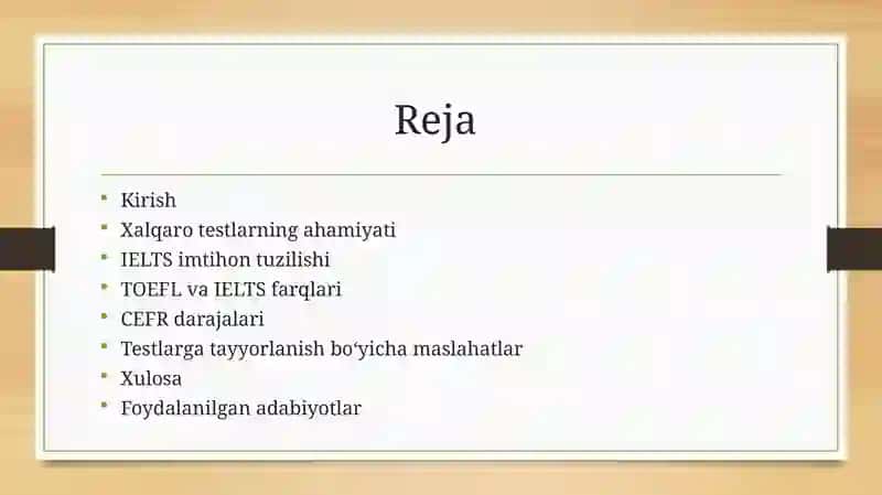 Tillar bo'yicha xalqaro test tizimlari (IELTS, CFRR v.b.) 2