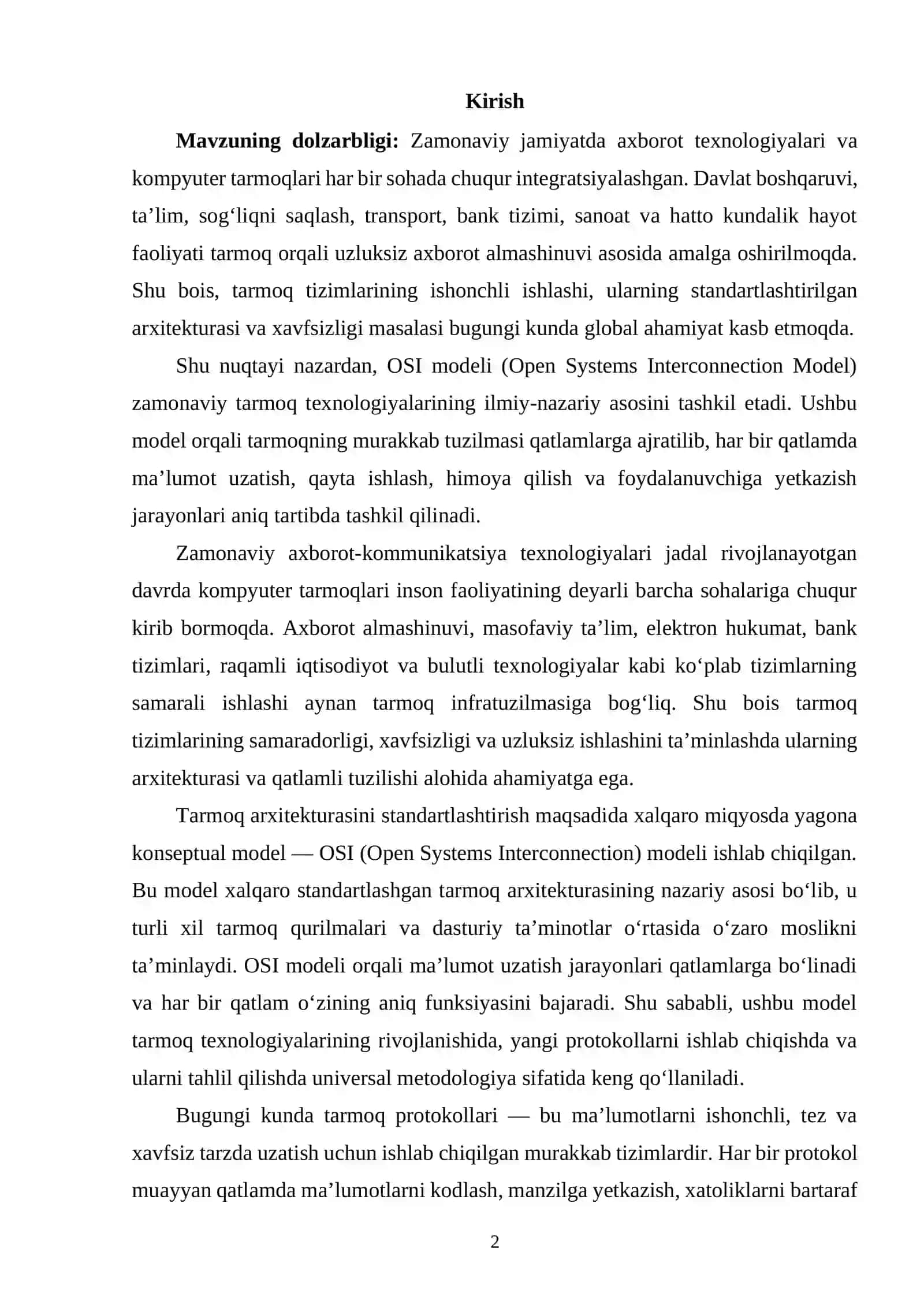 OSI MODELI VA HAR BIR QATLAMDA ISHLATILADIGAN PROTAKOLLARNI TAHLIL QILISH 2