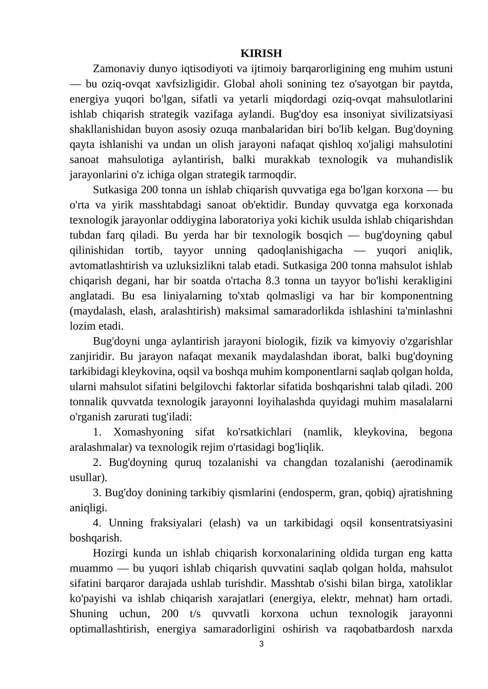 Sutkasiga 200 t/s unumdorlik dagi bug'doyni qayta ishlash va un ishlab chiqarish texnologiyasi 2