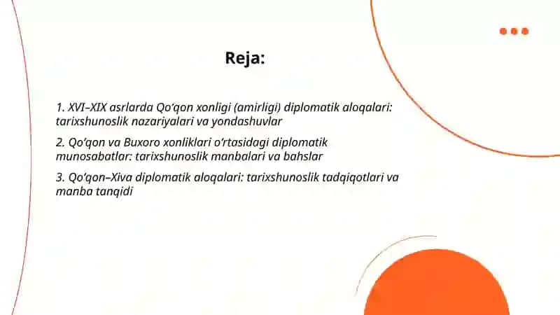XVI-XIX asr Qo'qon xonligi (amirligi) diplomatik aloqalari tarixshunosligi 2