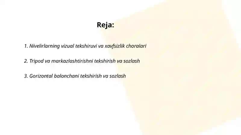 Nivelirlarni tekshirish va sozlash amallarini bajarish 2