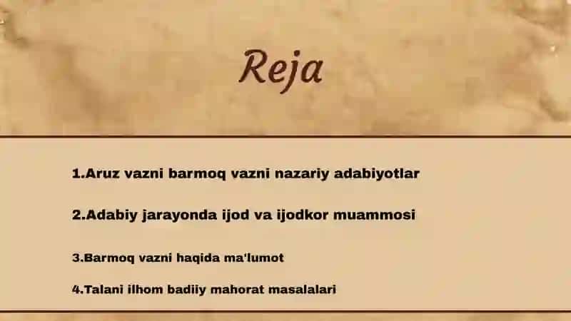 Aruz Vazni Barmoq Vazni Nazariy Adabiyotlar 2