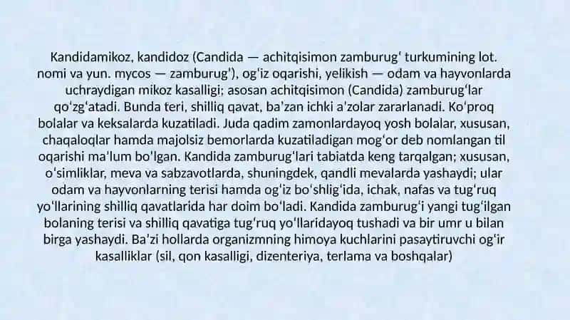 Zamburuģ infeksiyalari (kandidoz, apspergillez) 2