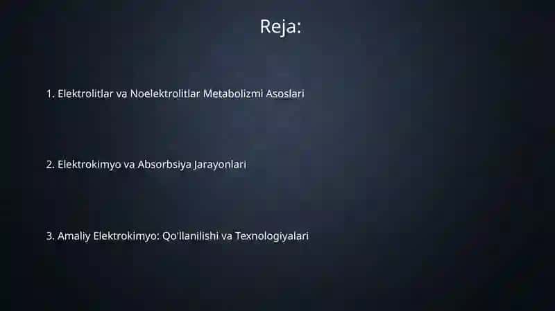 Elektrolit va no elektrolit moddalar almashinuvi elektroximiya absorbsia 2