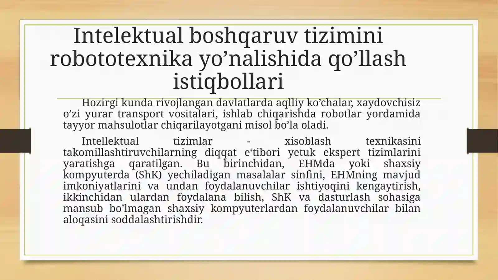 Intelektual boshqaruv tizimini robototexnika yo’nalishida qo’llash istiqbollari 2