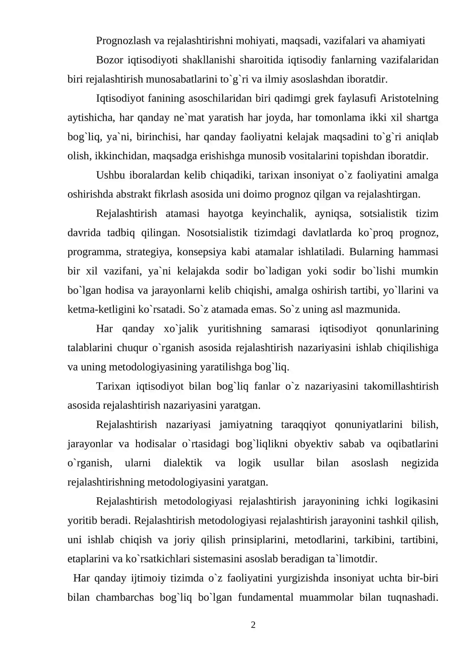 Bozor iqtisodiyoti sharoitida prognozlash va rejalashtirish 2