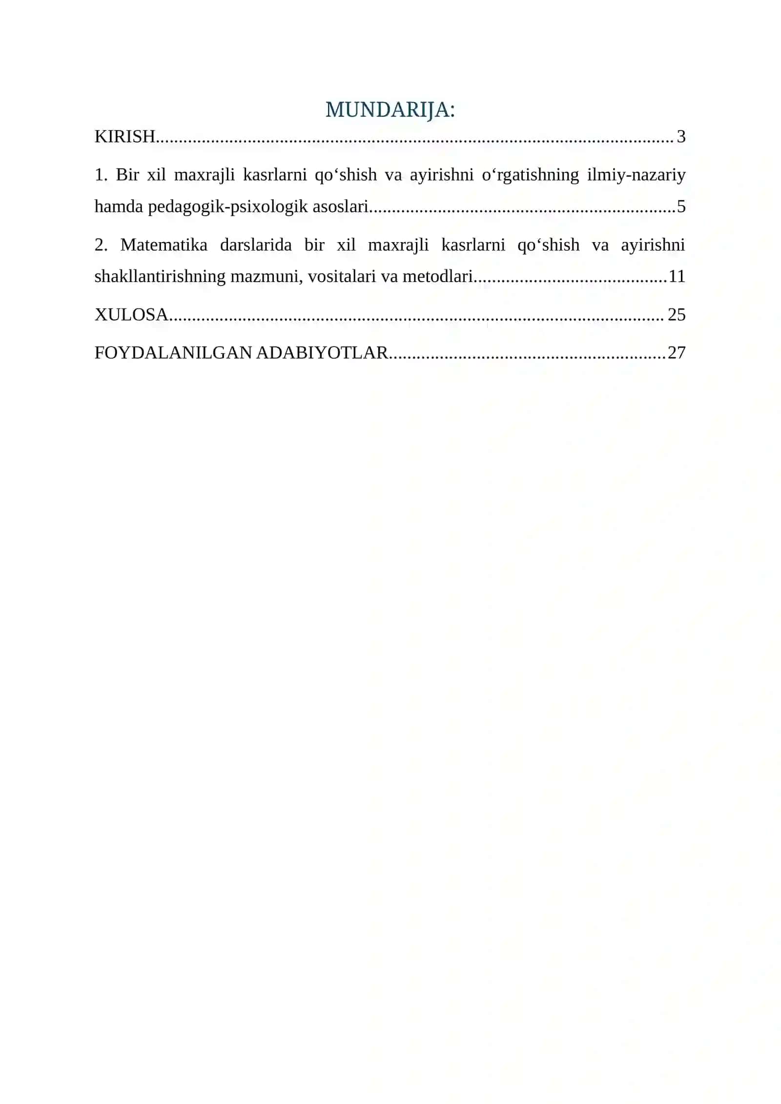 Bir xil maxrajli kasrlarni qo‘shish va ayirish metodikasi 2