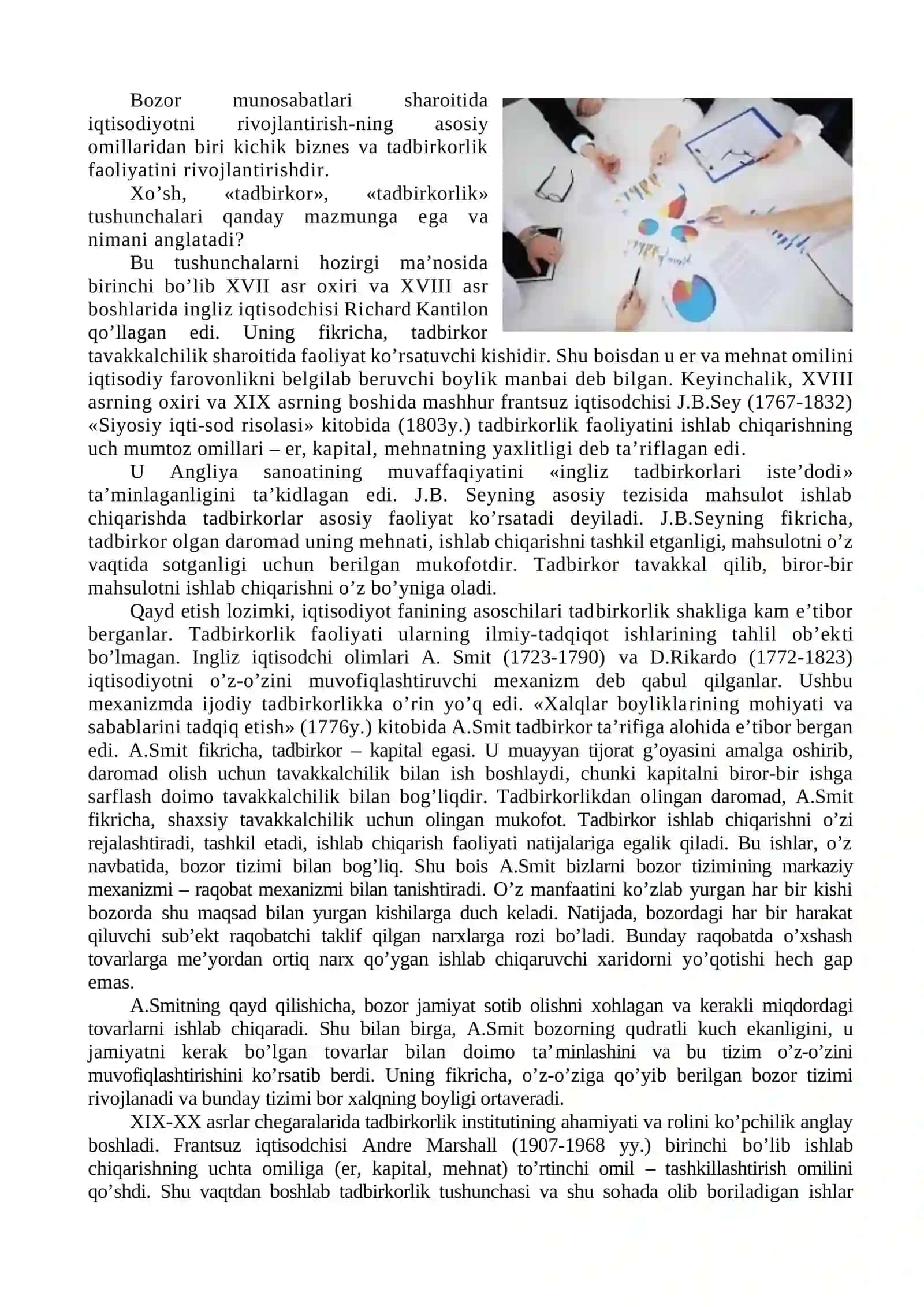 KICHIK BIZNES VA TADBIRKORLIKNING MOHIYATI, MAZMUNI, TURLARI VA SHAKLLARI 2