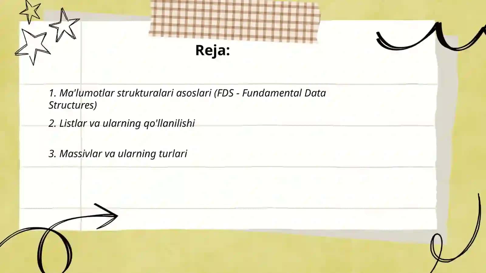 Ma'lumotlar strukturalari asoslari (FDS - Fundamental Data Structures) 2
