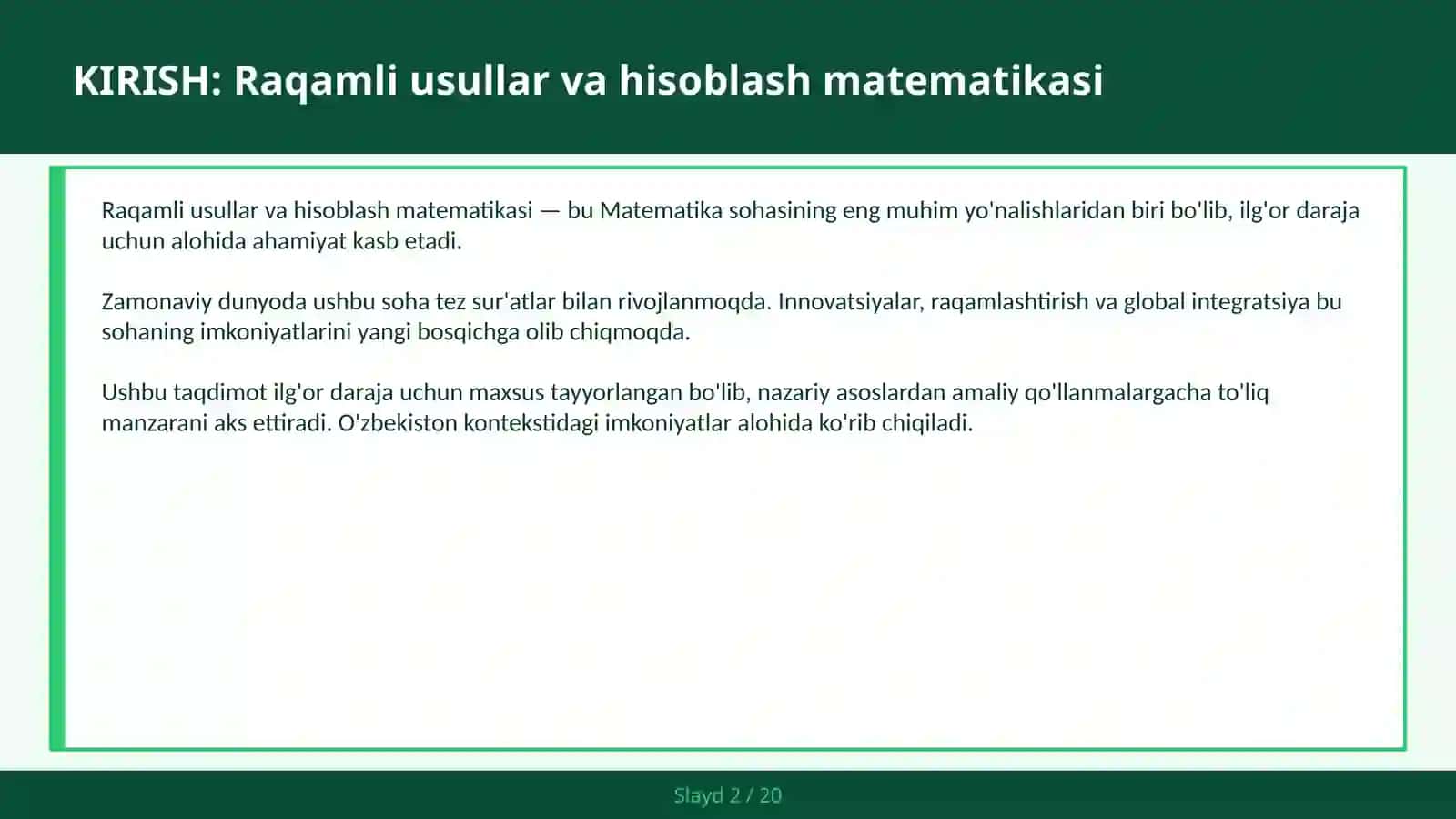 RAQAMLI USULLAR VA HISOBLASH MATEMATIKASI 2