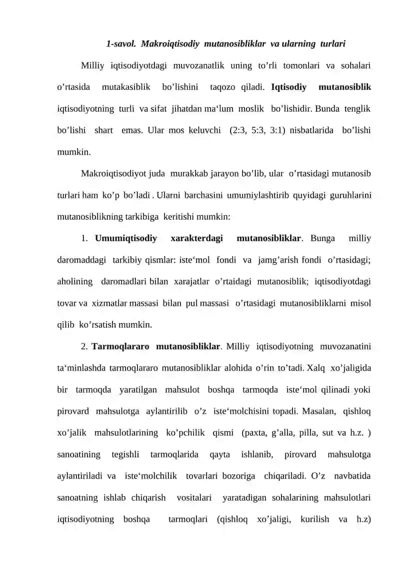 Milliy iqtisodiyotning muvozanati va mutanosibli rivojlanishi 2