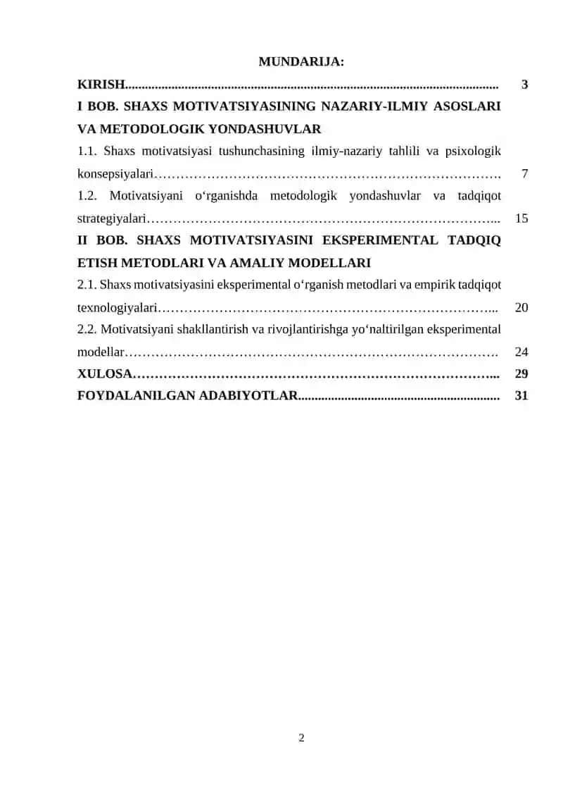 Shaxsda motivatsiyani eksperimental tadqiq etish metodlari 2