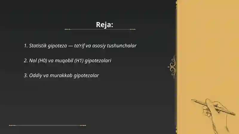 Statistik gipotezalar va ularning sinflari 2