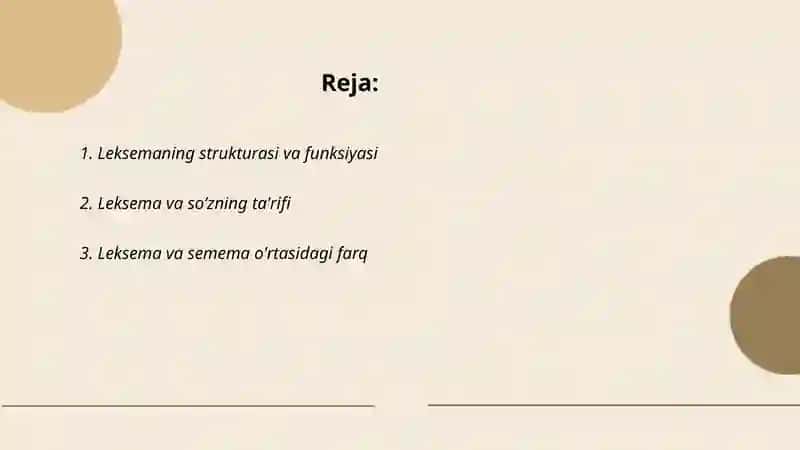 Leksemaning shakl ma'no tuzilishi. Leksema va soʻz 2