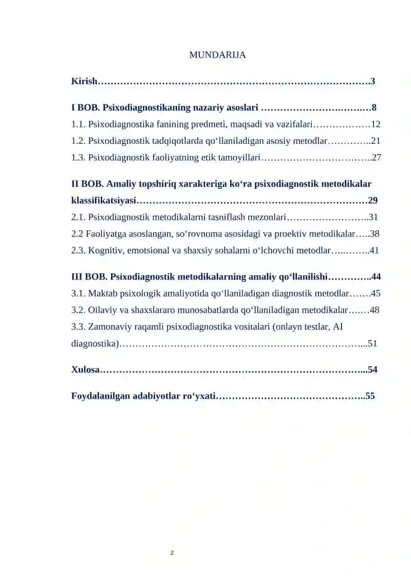 AMALIY TOPSHIRIQ XAREKTERIGA KO’RA PSIXODIAGNOSTIK METODIKALAR KLASSIFIKATSIYASI 2