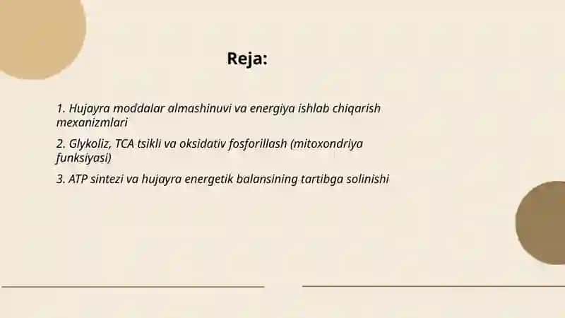 Hujayra moddalar energiya malumotlar oqimi.Hujayra poliferatsyasi muammolarining tibbiyotdagi urni. 2