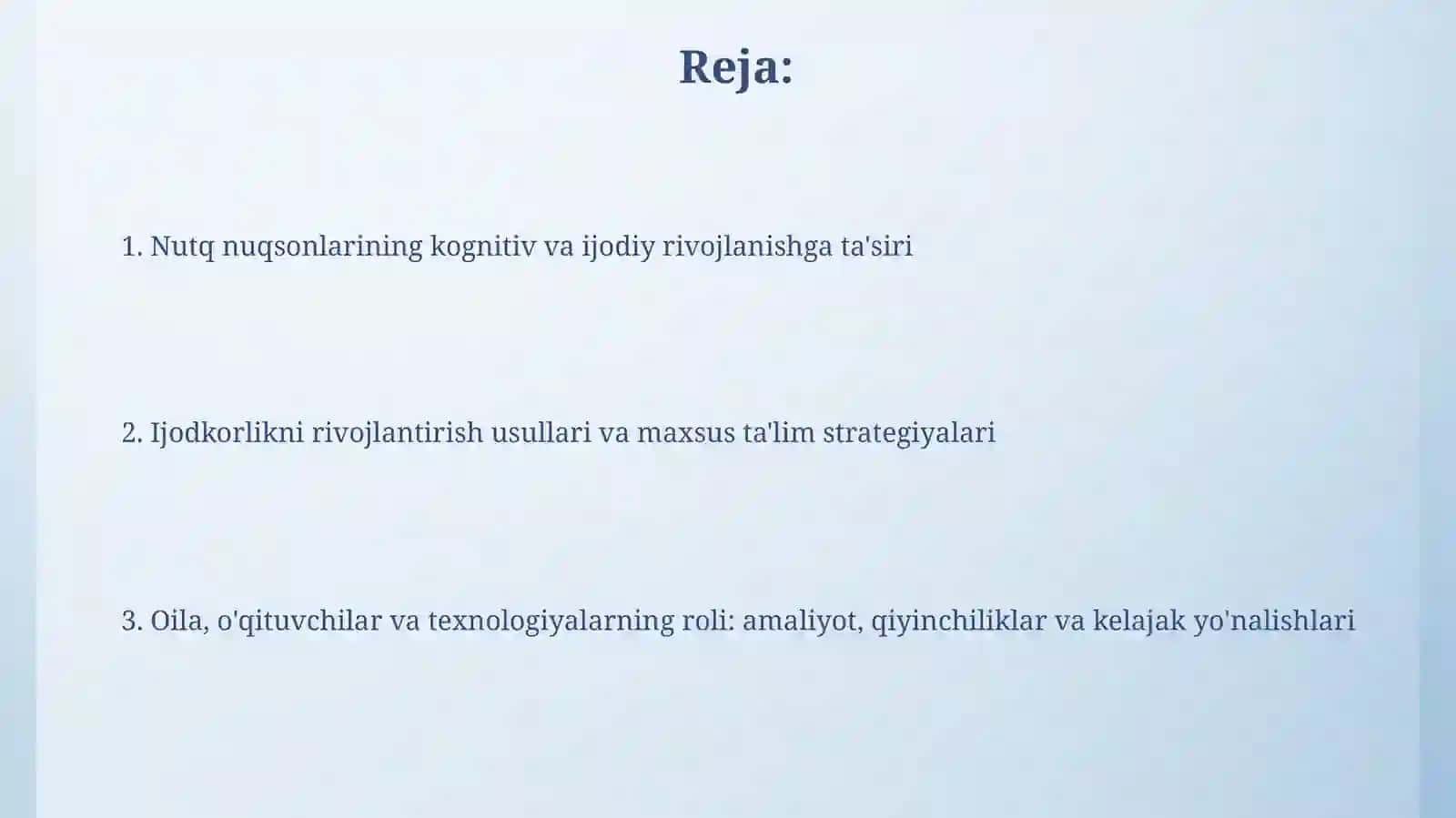 Nutq nuqsoniga ega bolalarning bilim olishi vaijodkorligini rivojlantirish 2