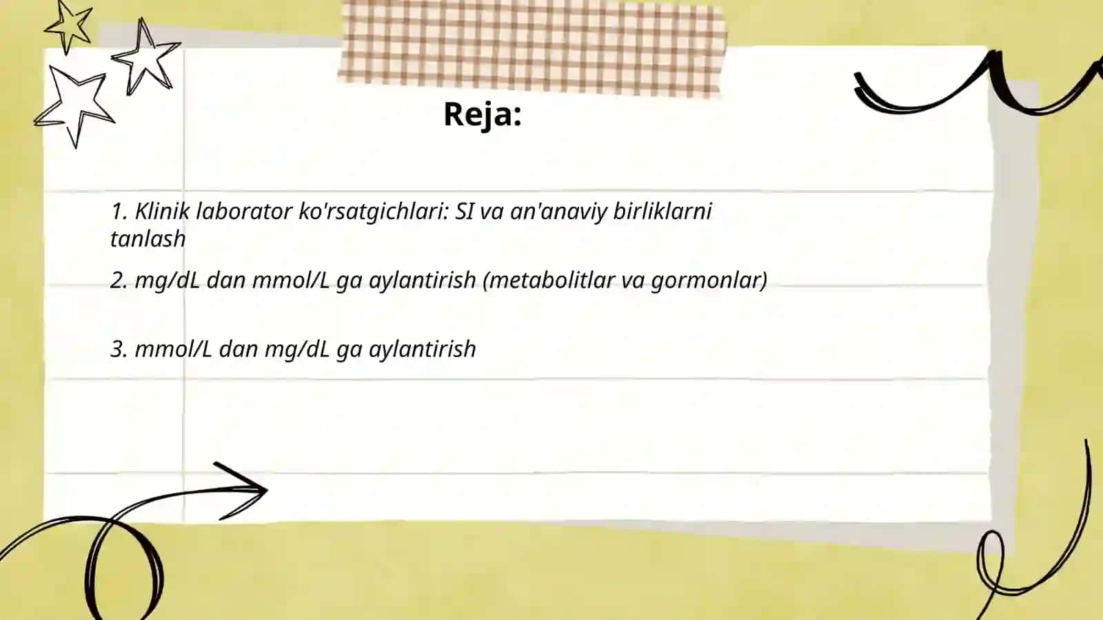 Klinik laborator ko'rsatgichlari birliklarini hisoblash 2