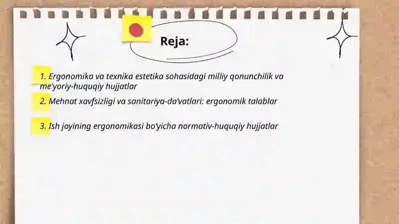 Ergonomika va tehnika estetika bazasini meyoriy-huquqiy xujjatlari 2