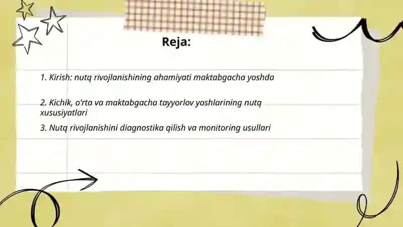 Maktabgacha kichik O'rta va maktabgacha tayyorlov yoshdagi nutqini o'stirishning vazifalari metod va vositalari mavzusiga (ppt) taqdimot tayyorlang 2