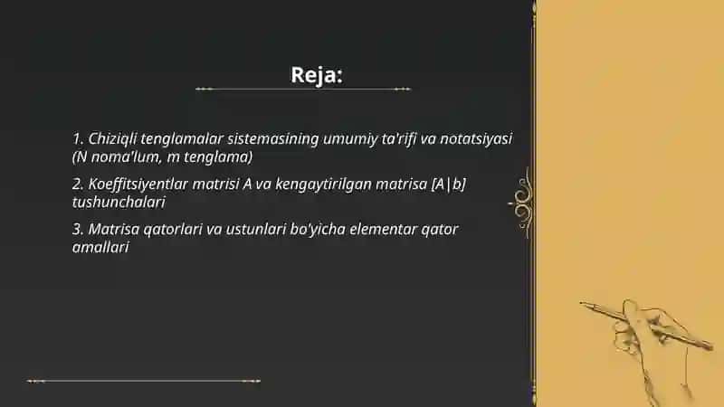 N ta noma’lumli m ta chiziqli tenglamalar sistemasi.Kroneker-Kapalli teoremasi 2