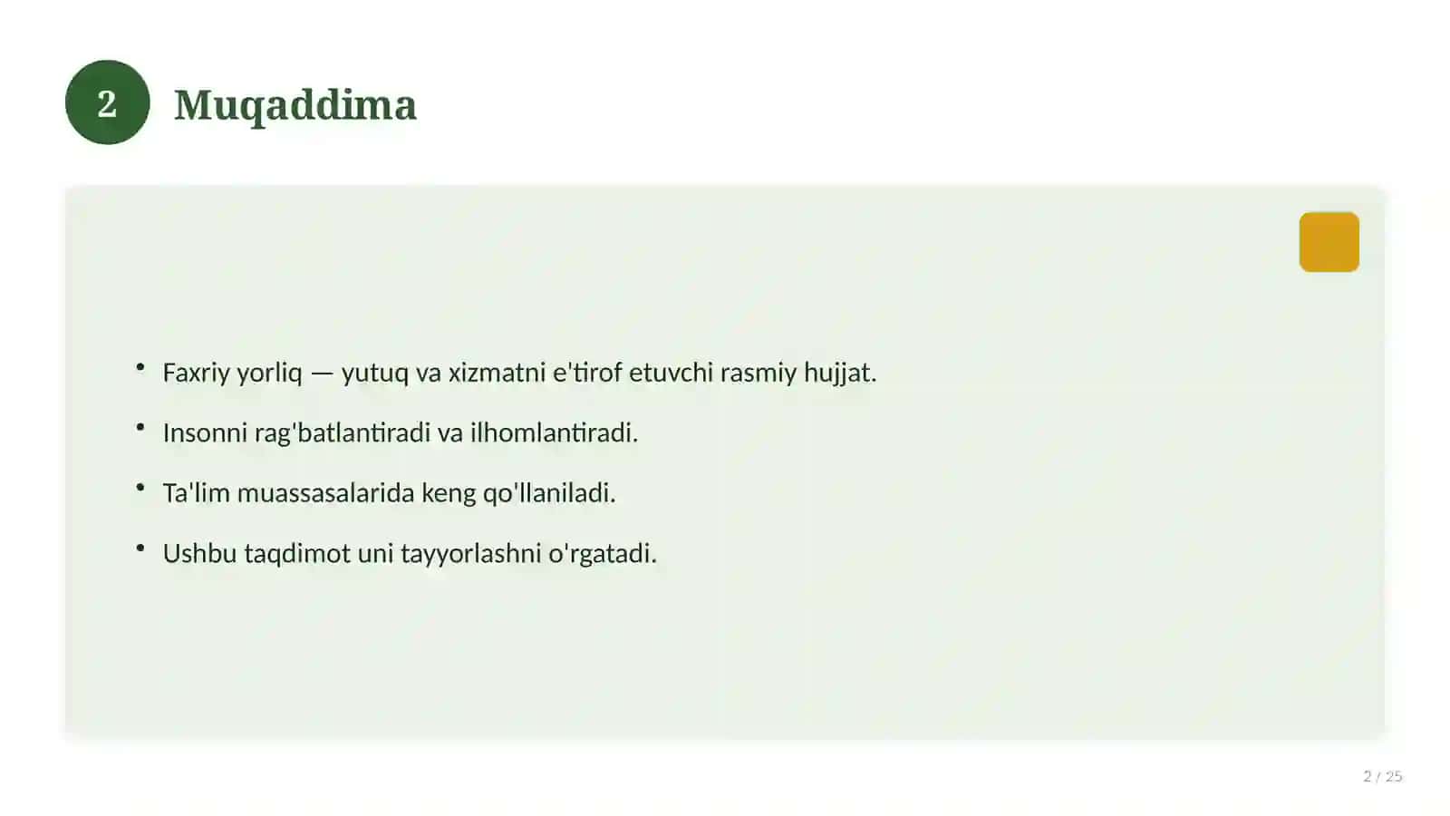 Faxriy yorliq fan olimpiadasi g'olibiga 2