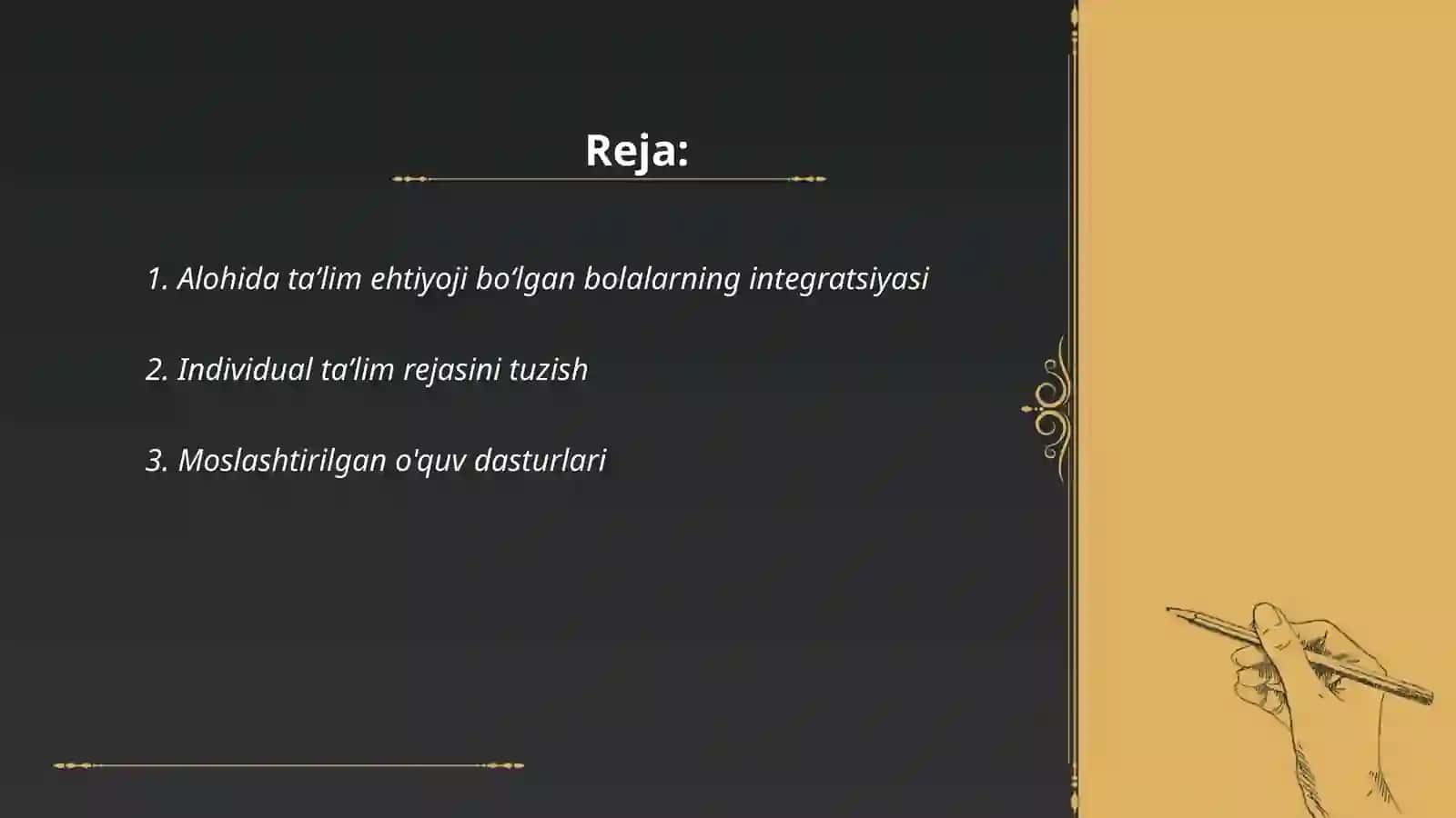 Alohida taʼlimga ehtiyoji boʻlgan bolalarni umum taʼlim maktabi yoki maktabgacha taʼlim muassasalarida taʼlim jarayoni 2
