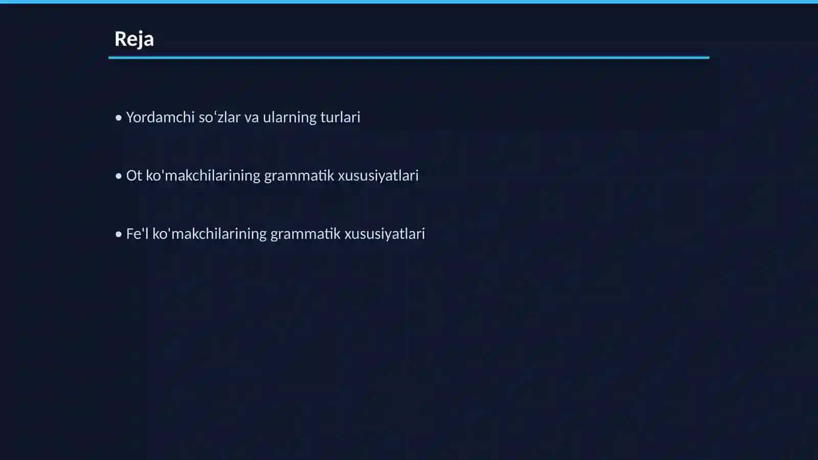 Yordamchi soʻzlar. Ko'makchilar. Ularning grammatik xususiyati, ot ko'makchilar, fe'l ko'makchilar. Ko'makchilar va kelishik qo'shimchalari 2