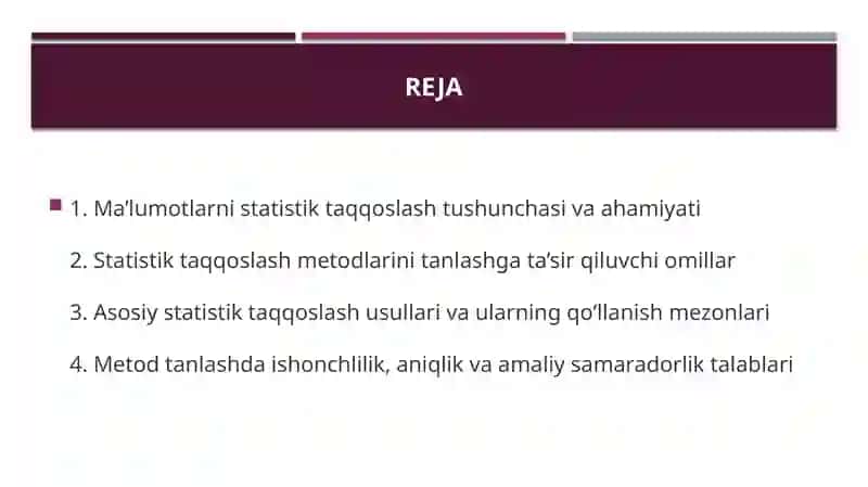 Ma’lumotlarni statistik taqqoslash metodlarini tanlashning asosiy mezonlari 2
