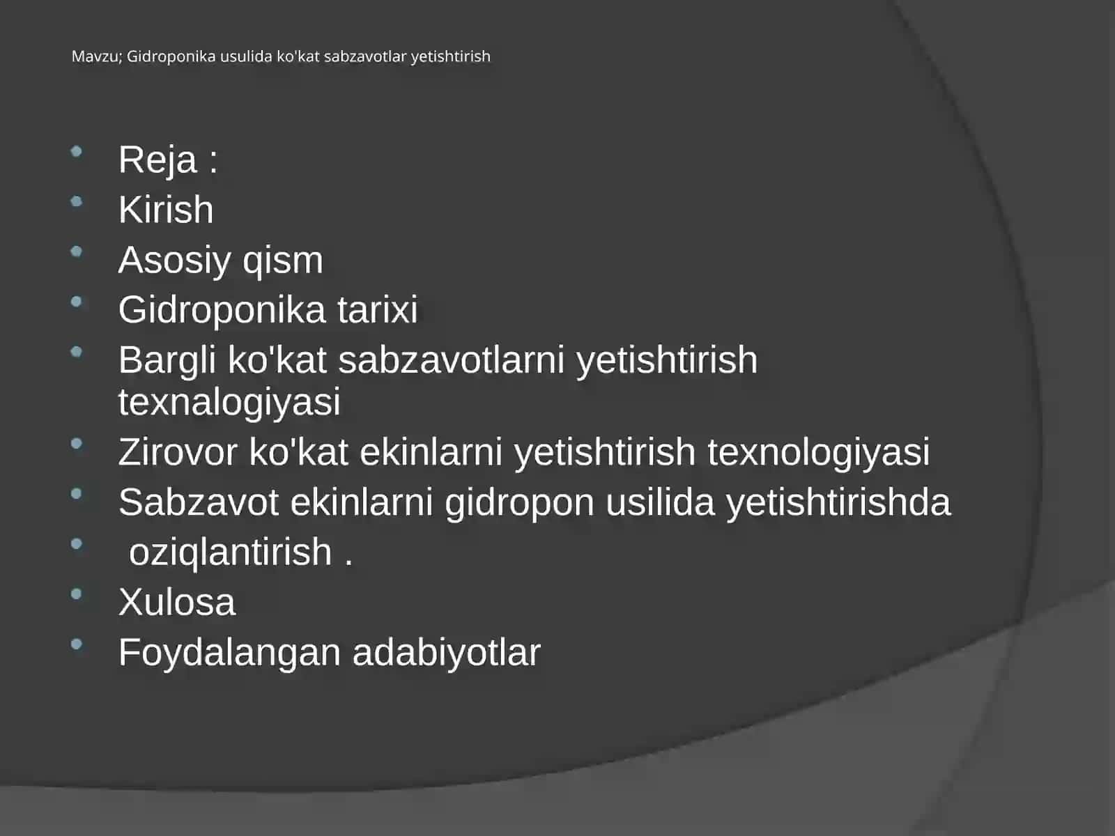 Gidroponika usuli da qo'qatsabzavotlarni yetishtirish 2
