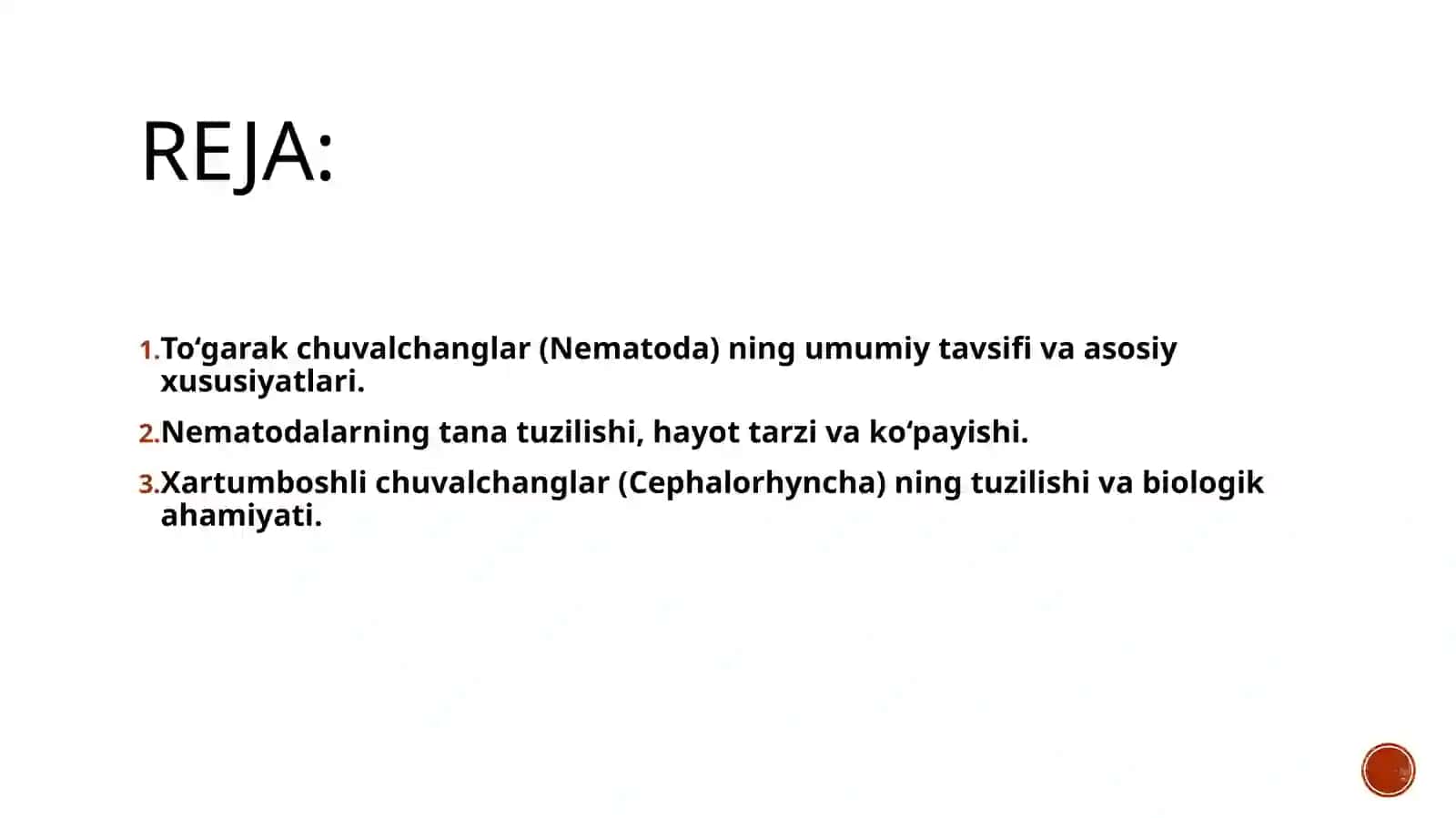 To'garak chuvalchanglar (Nematoda) ning umumiy tavsifi Xartumboshli chuvalchanglar (Cephalorhyncha) tuzilishi ta'rifi 2