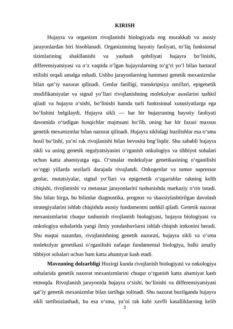 Hujayra va organizm rivojlanishi biologiyada 2